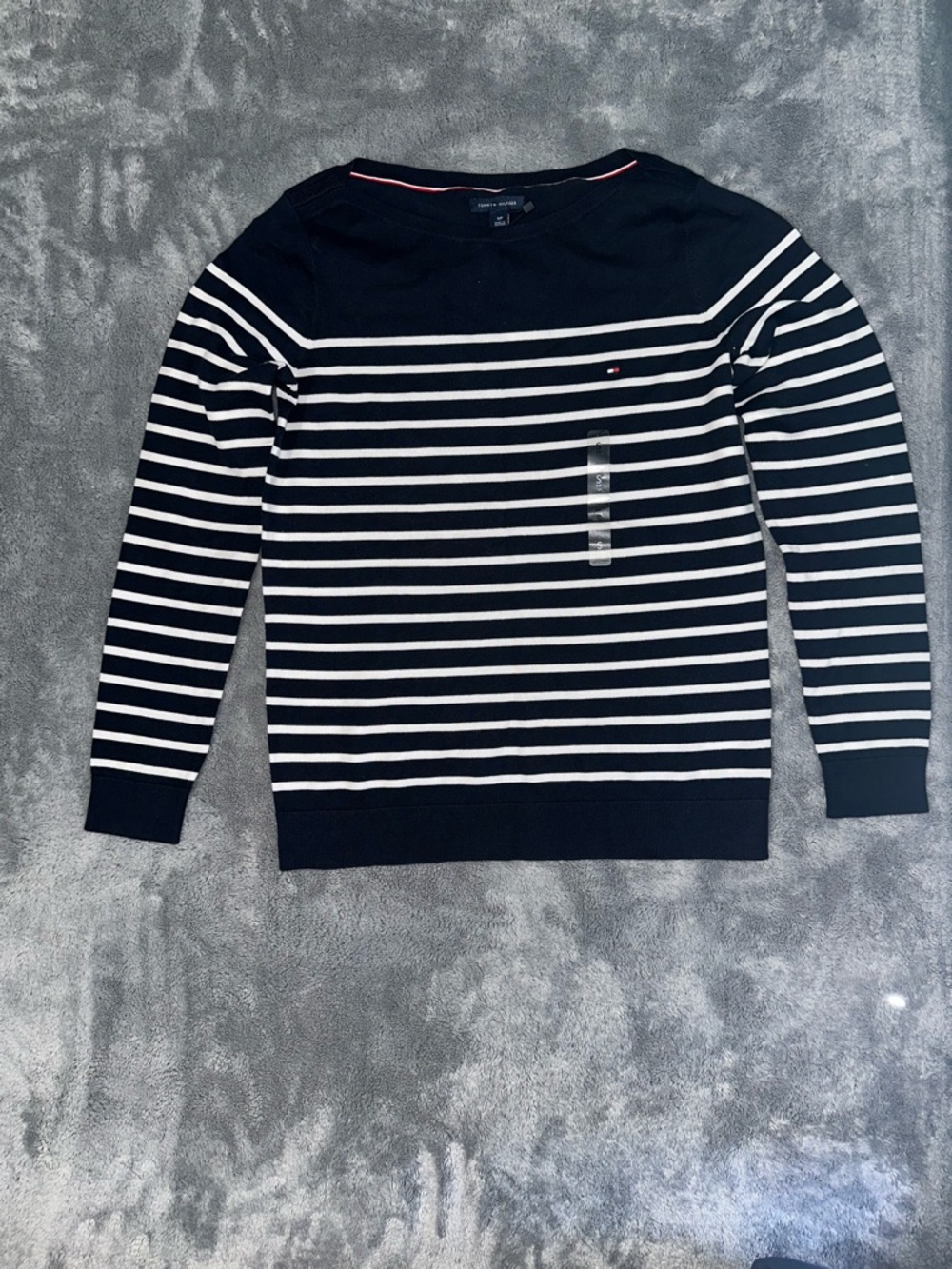 Tommy Hilfiger Navy & White Striped Boatneck Top